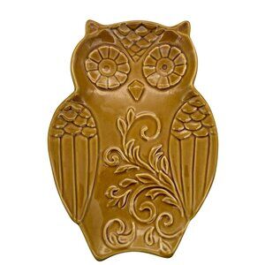 Dutch Wax Ceramic Owl Decorative Plate Handpainted Boho Kitchen Harvest Gold 8"